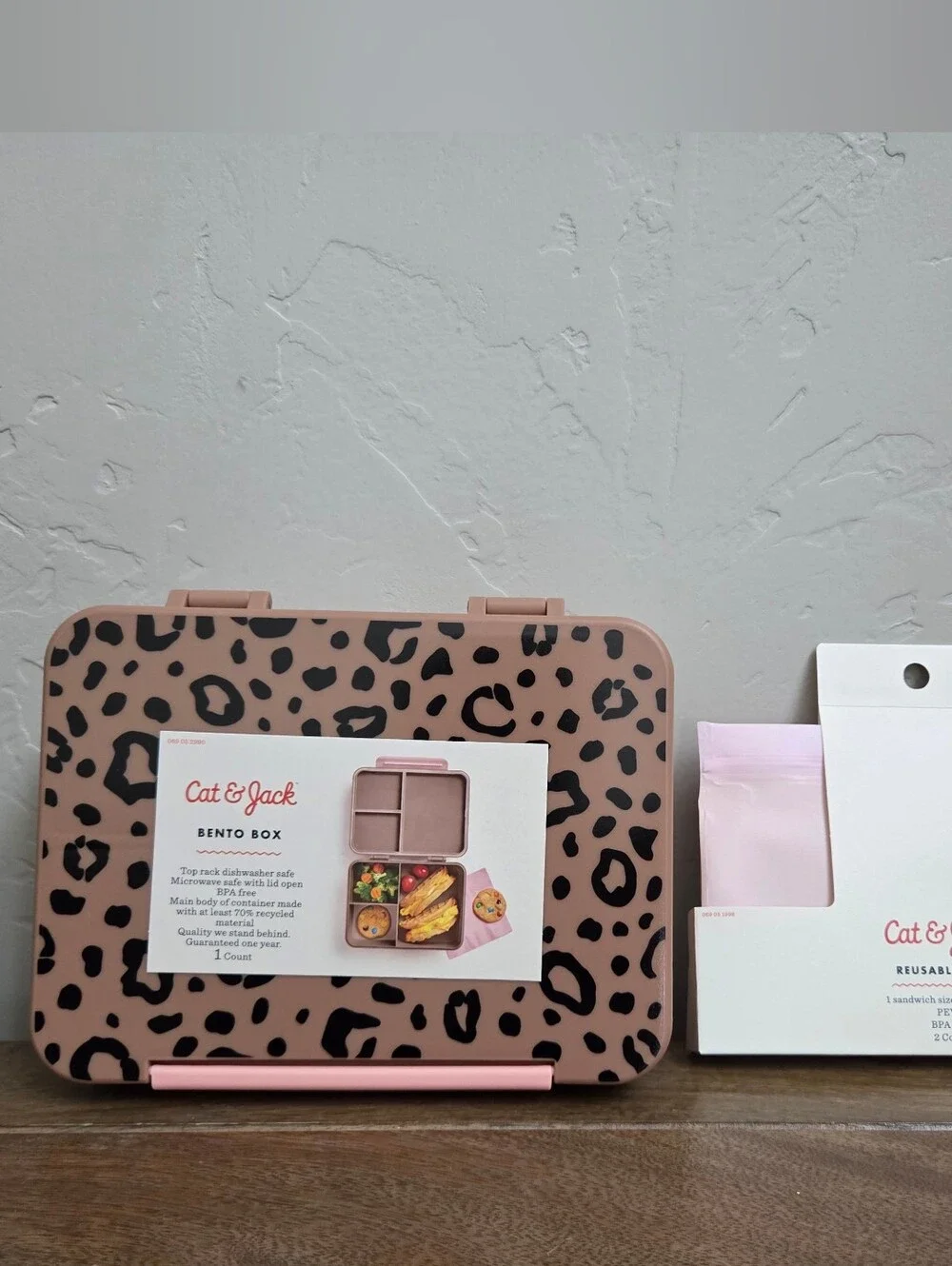 Cat & Jack Target Leopard Print Kids Bento Box with Reusable Bags Set